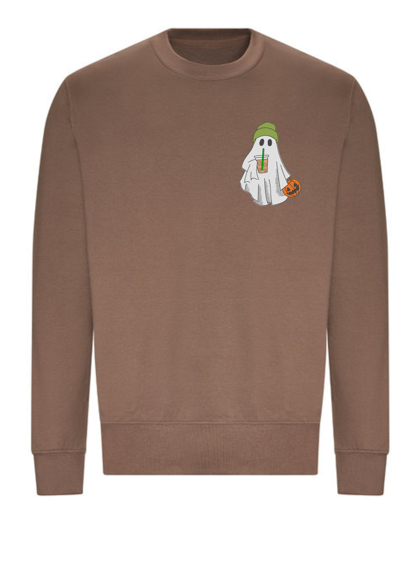 Sweatshirt - Ghost with Coffee, Burnt Orange, Sand, Steel Gray, Chocolate Brown