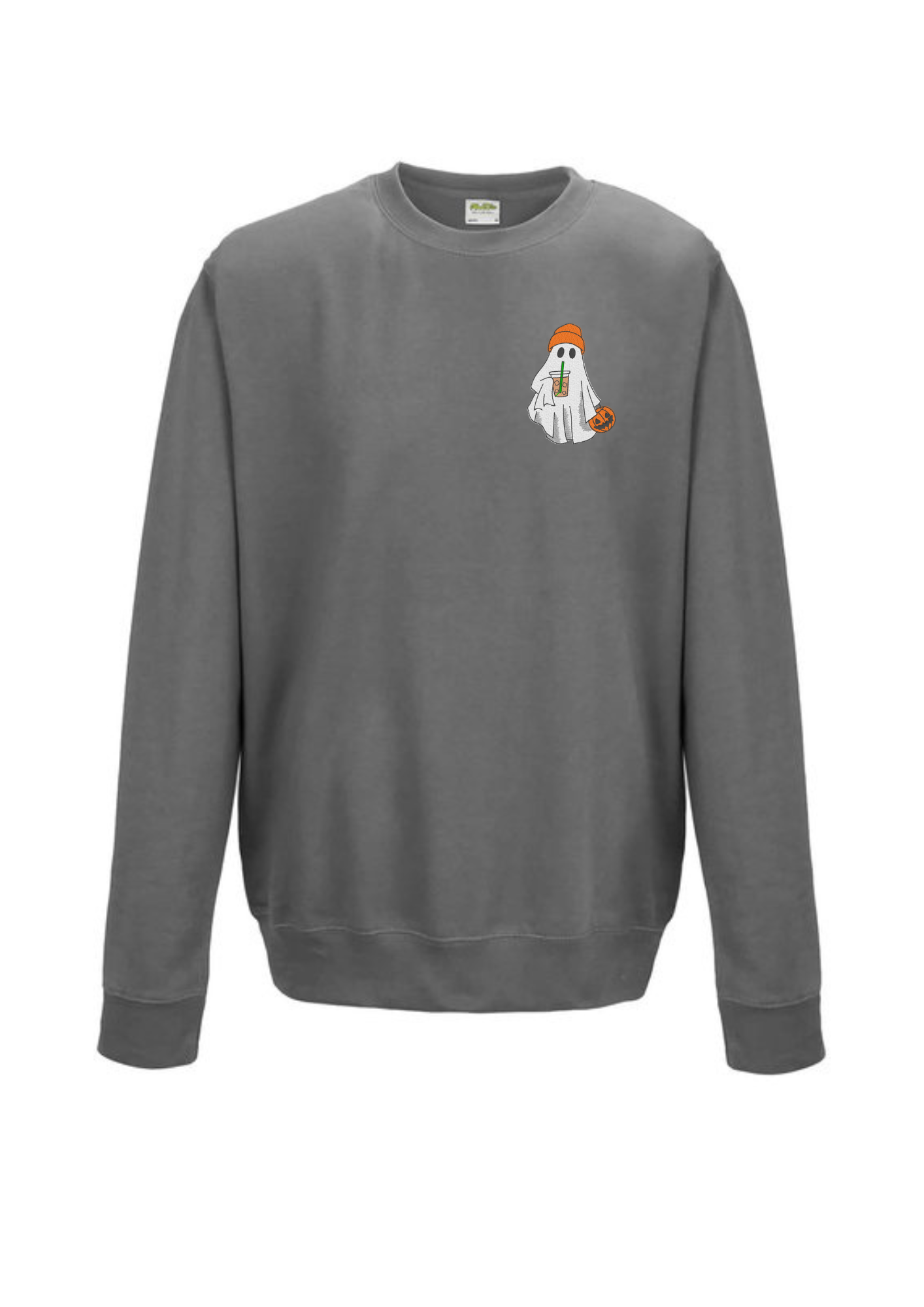 Sweatshirt - Ghost with Coffee, Burnt Orange, Sand, Steel Gray, Chocolate Brown