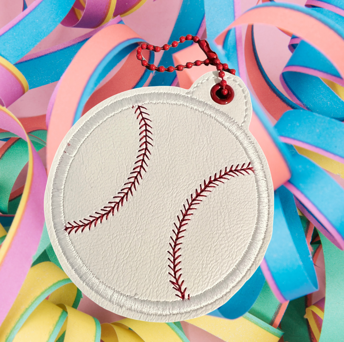 Baseball Key Fob - Red Chain