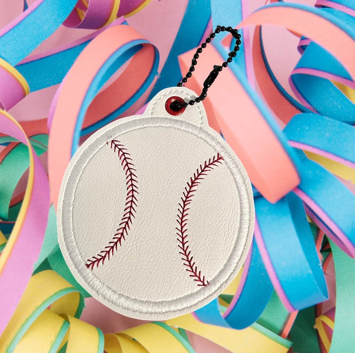 Baseball Key Fob - Black Chain