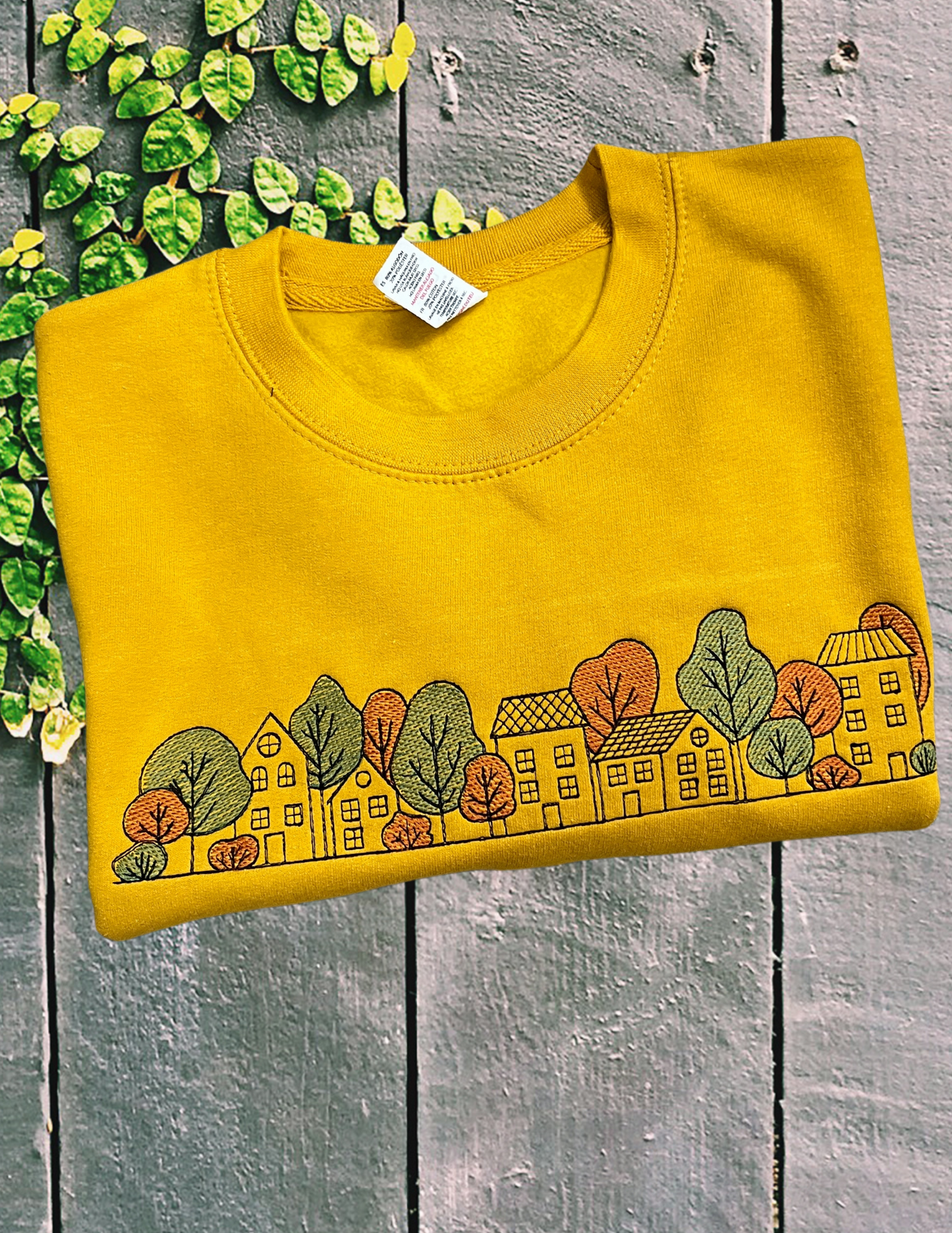 Sweatshirt - Fall Houses, Mustard