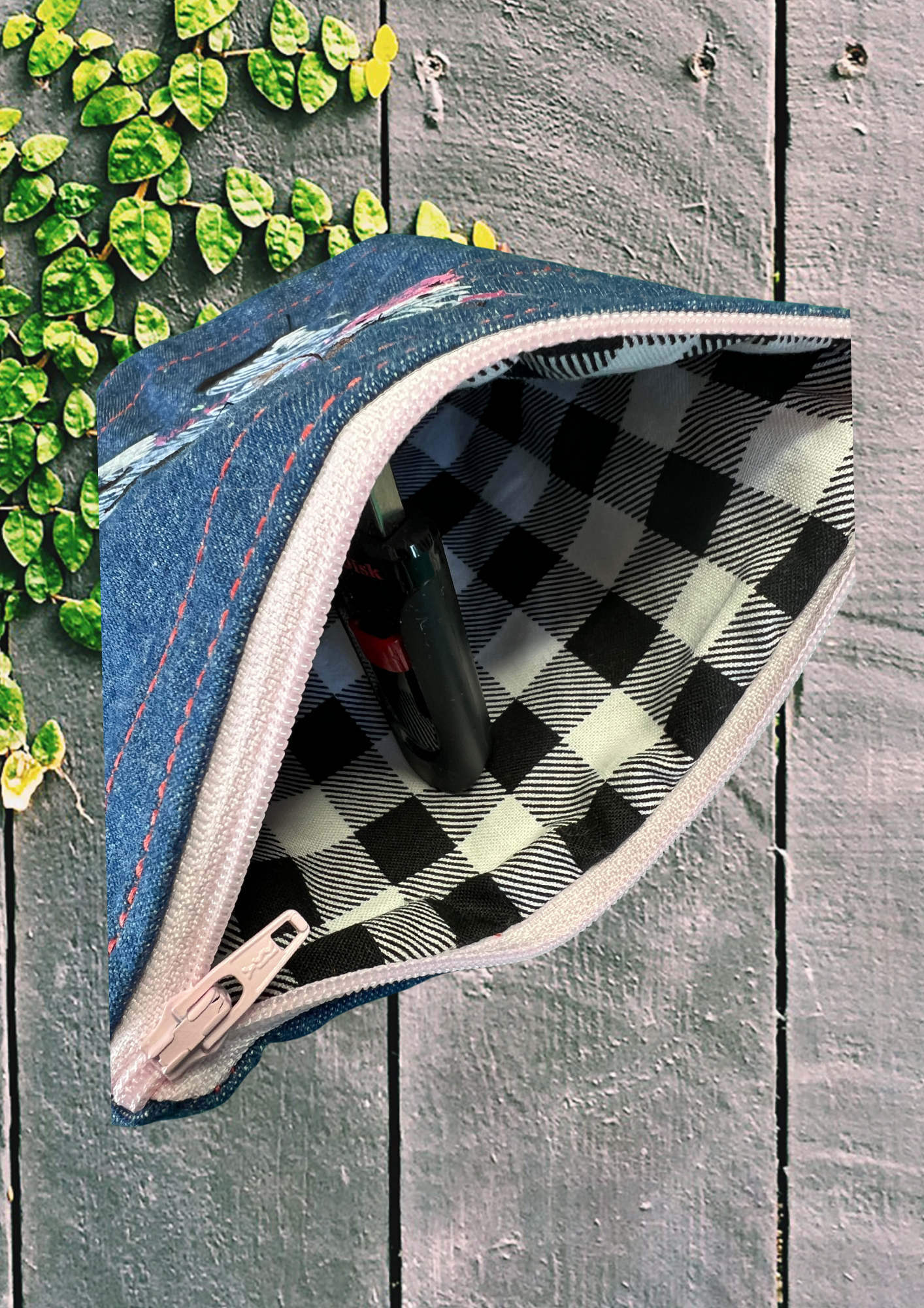 Denim Pocket with Cow , Pink