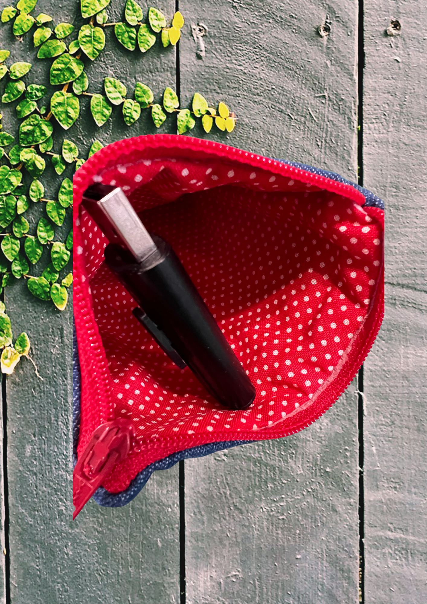 Denim Pocket with Cherries , Red