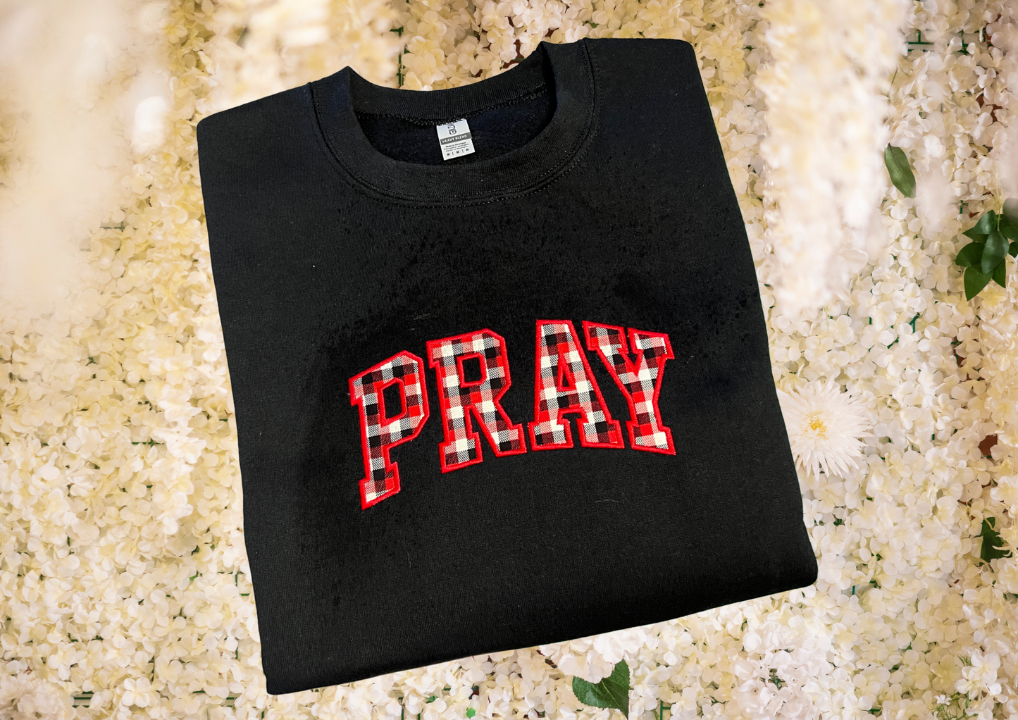 Sweatshirt - PRAY, Black & Red Check/Black
