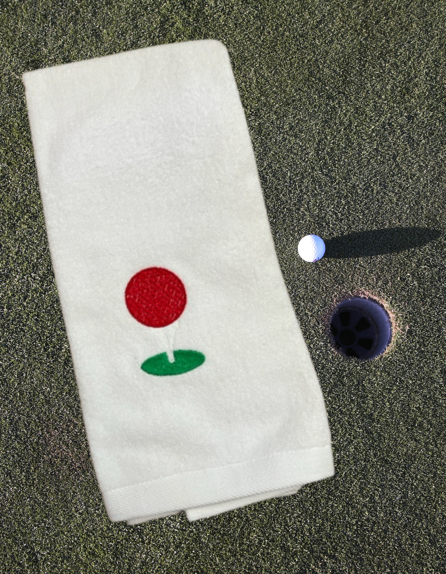 Golf Towel - White w/ Embroidered Ball & Tee