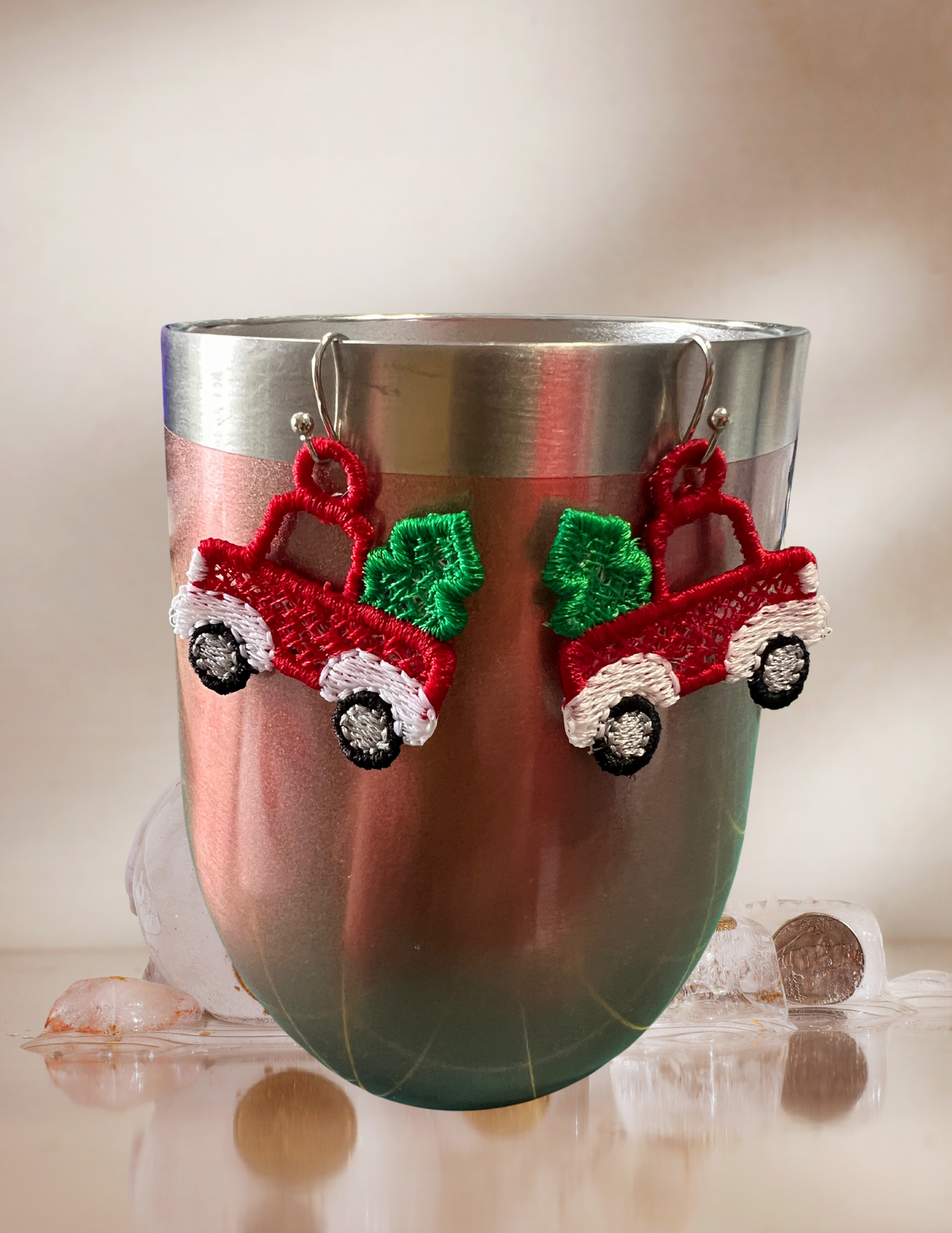 Earrings - Embroidered Christmas Truck