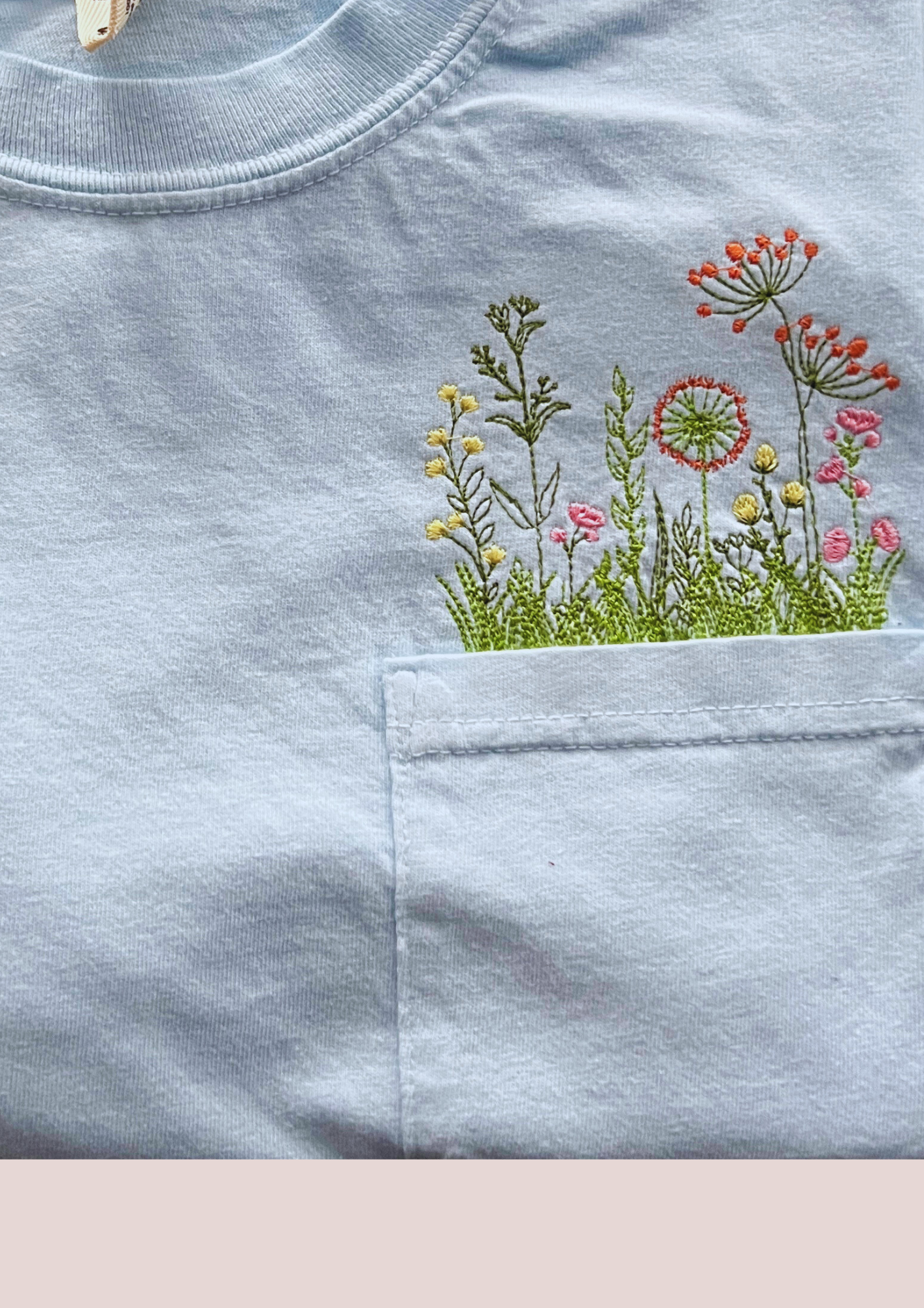 Long Sleeve Pocket T - Wildflowers, Blue