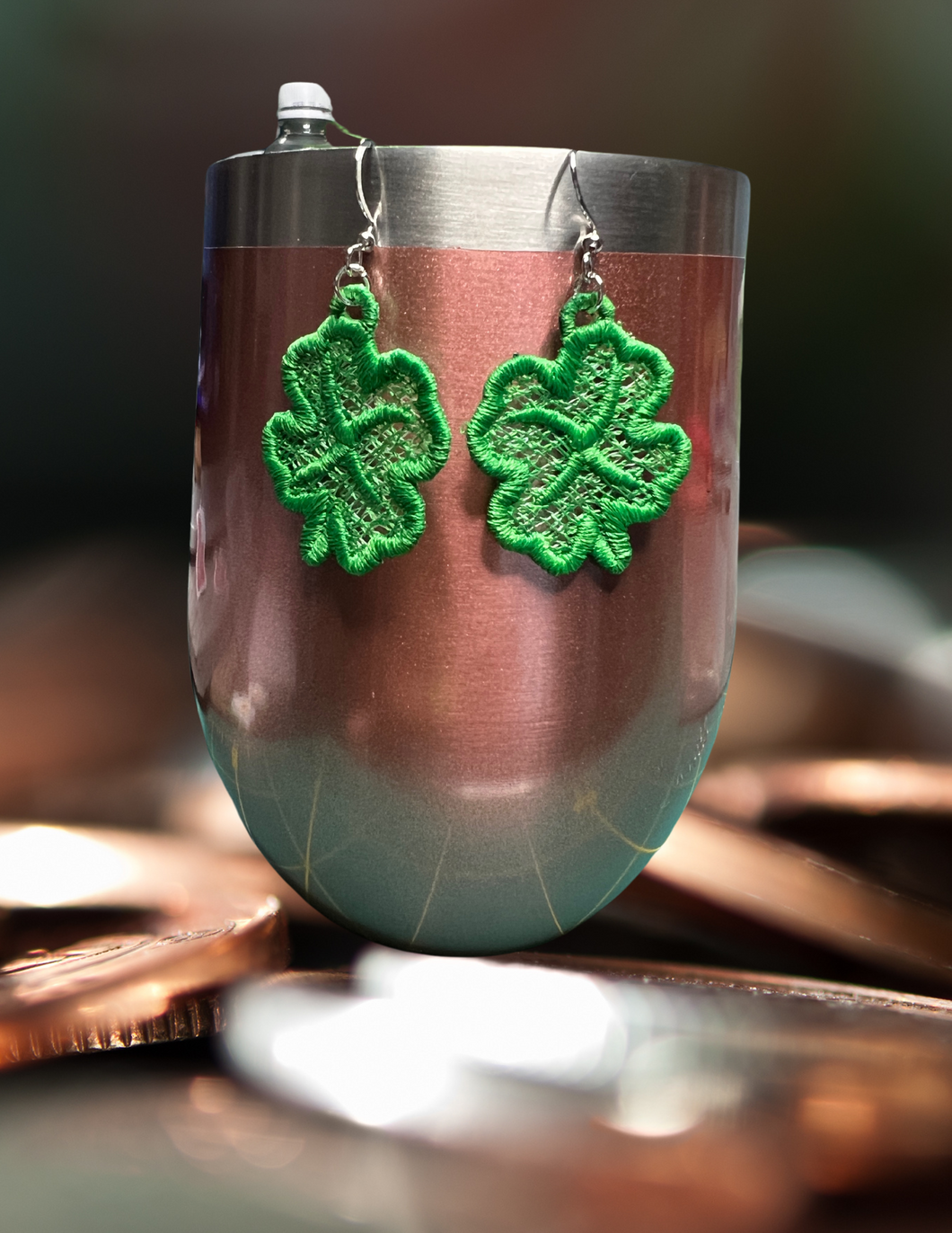 Earrings - Embroidered Four Leaf Clover