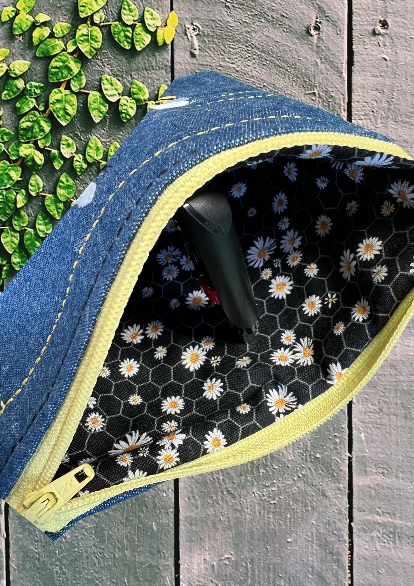 Denim Pocket Bees, Light Yellow