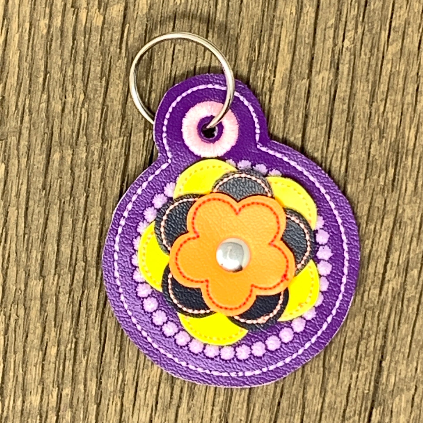 Key Fob - 3D Floral Key Fob, Purple