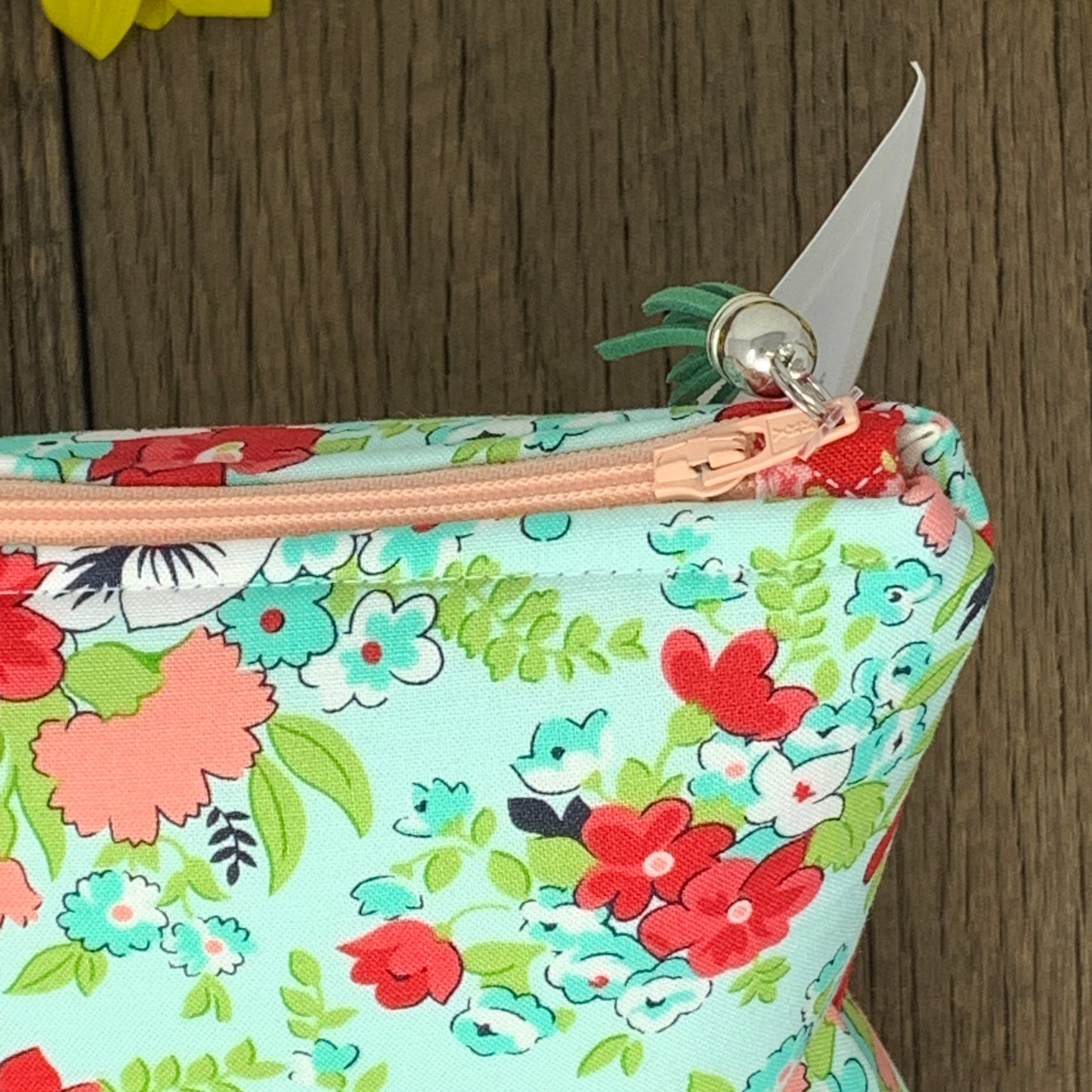 Zipper Bag - Red Aqua Floral, Medium
