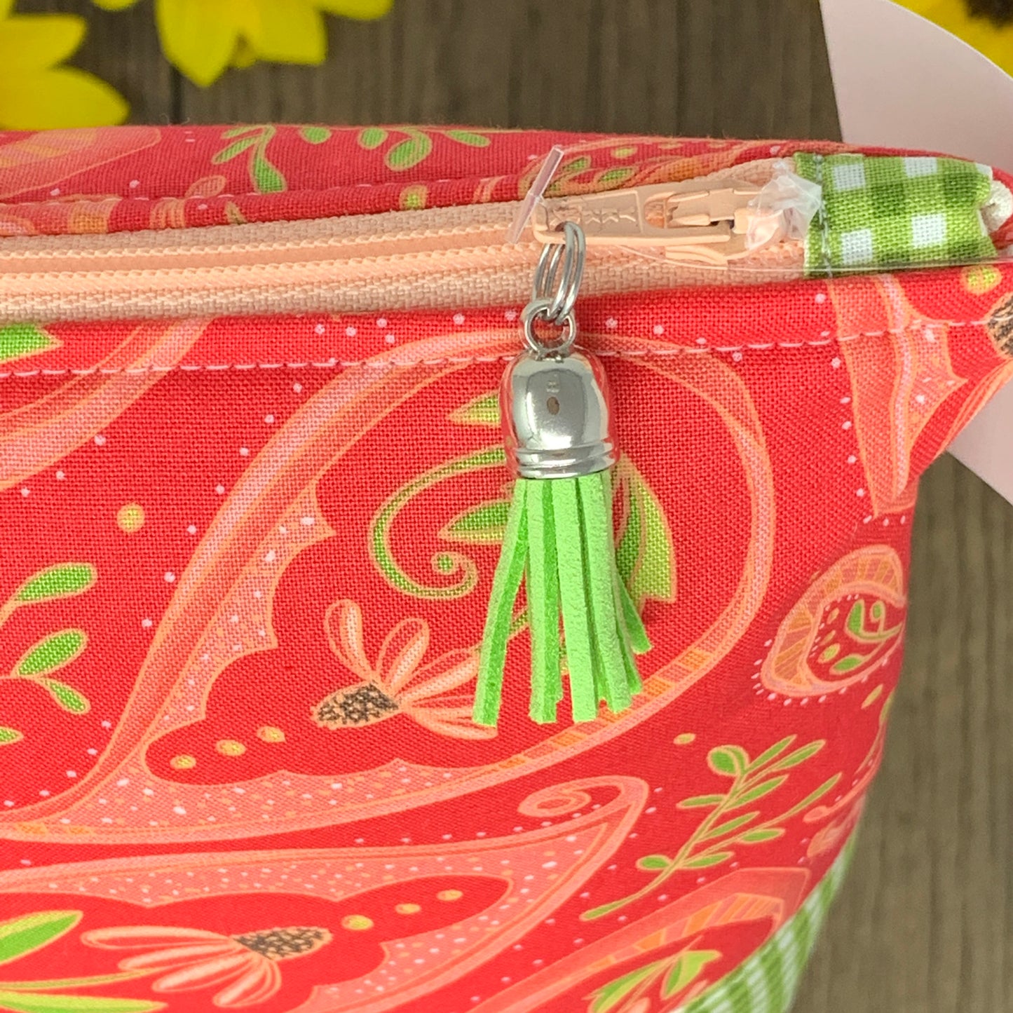 Zipper Bag - Green Apricot Floral, Medium