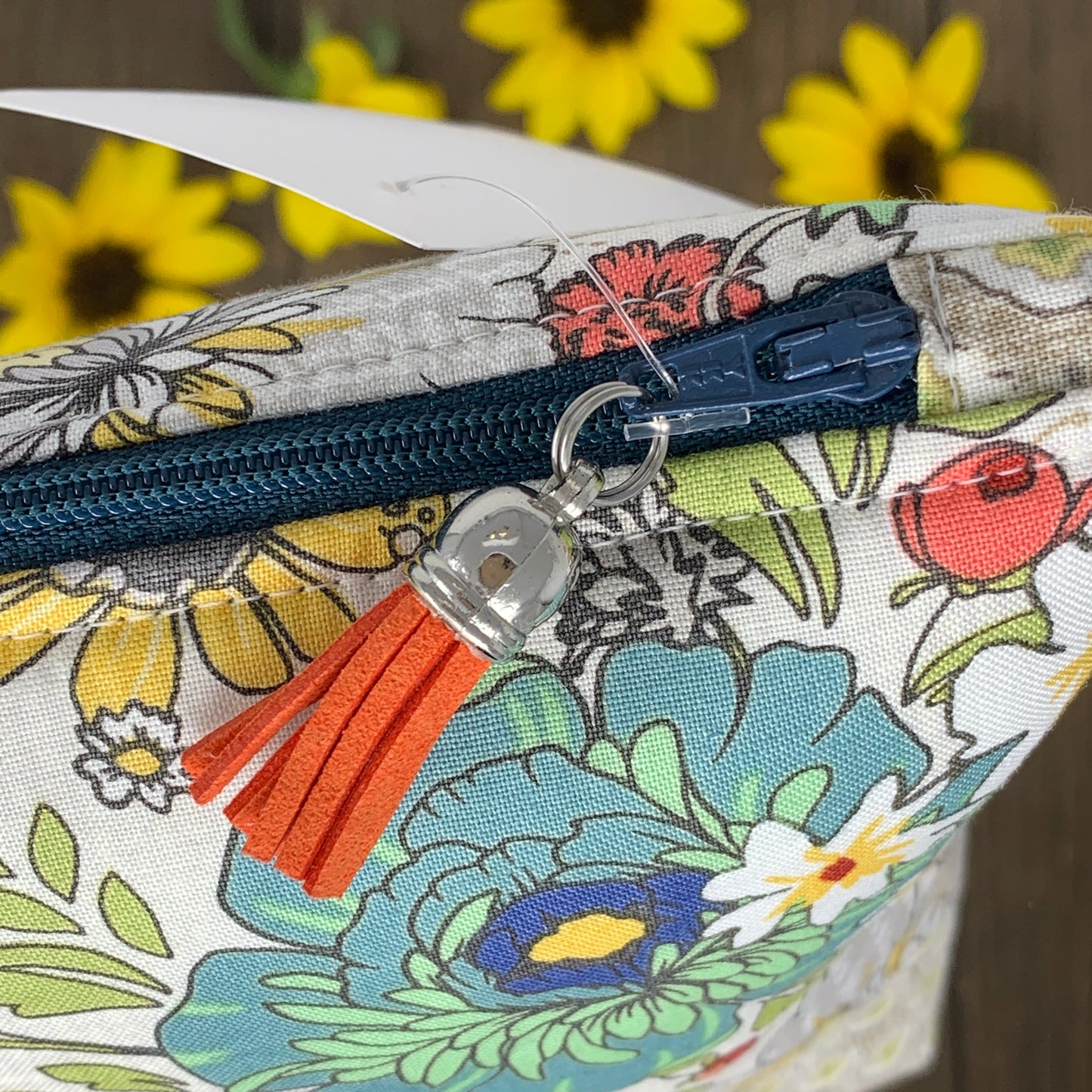 Zipper Bag - Taupe Floral, Medium