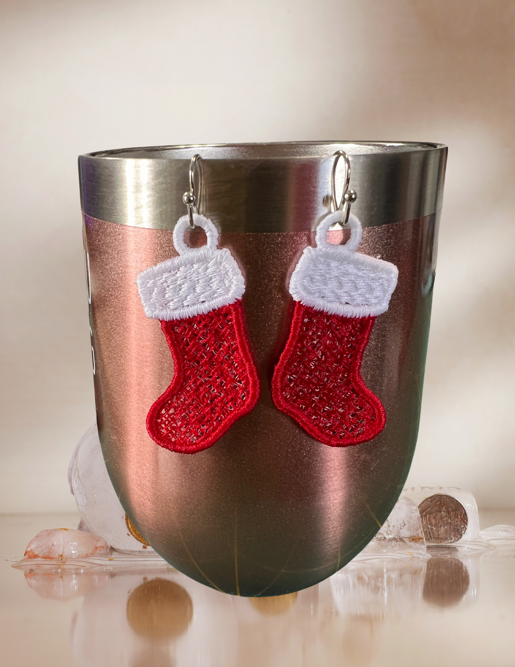 Earrings - Embroidered Christmas Stocking