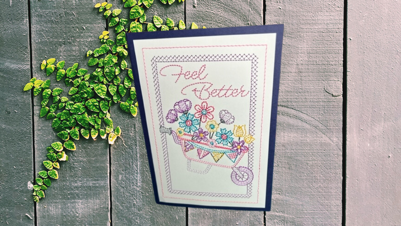 Greeting Card - Feel Better Wheel Barrel, Dark Purple