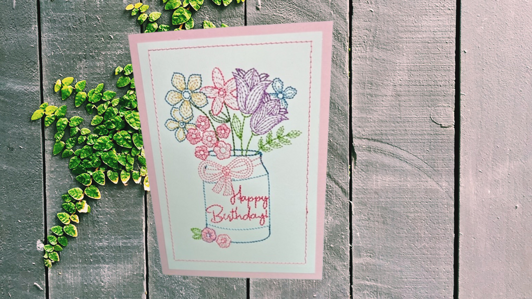 Greeting Card - Happy Birthday Floral, Light Pink