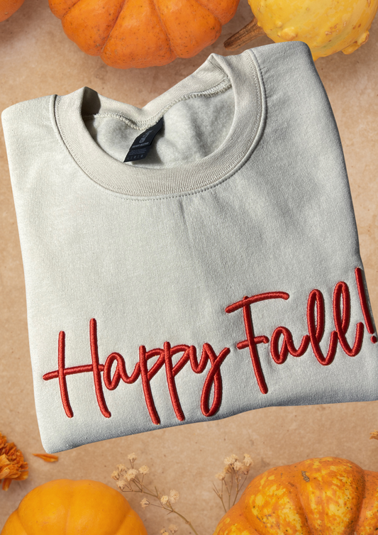 Sweatshirt - Happy Fall, Sand, Puff Embroidery