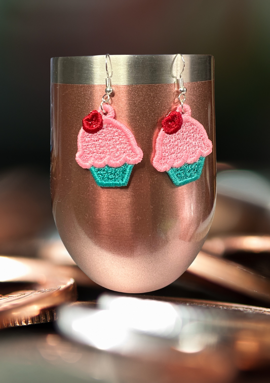 Earrings - Embroidered Cupcake