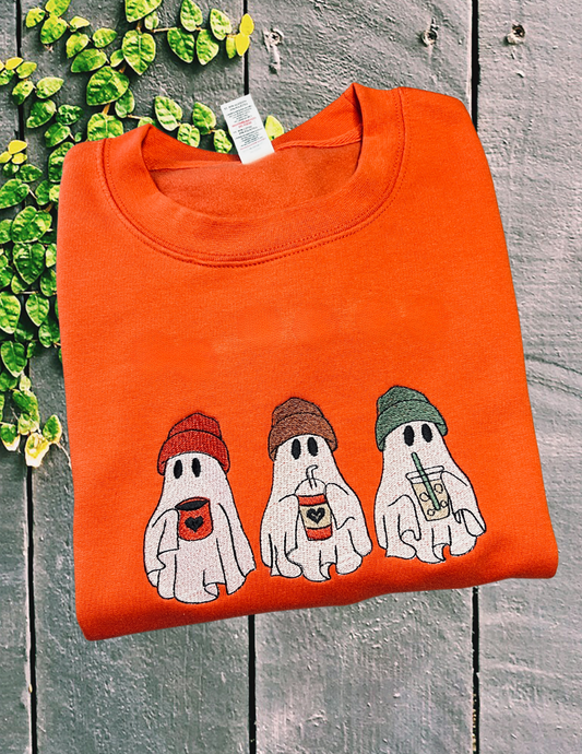 Sweatshirt - Ghosts with Coffee, Burnt Orange