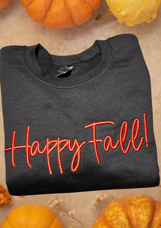 Sweatshirt - Happy Fall, Chocolate Brown, Puff Embroidery