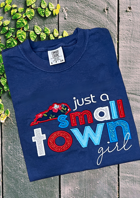 Short Sleeve Tshirt - Just a Small Town Girl, Red, White or Navy