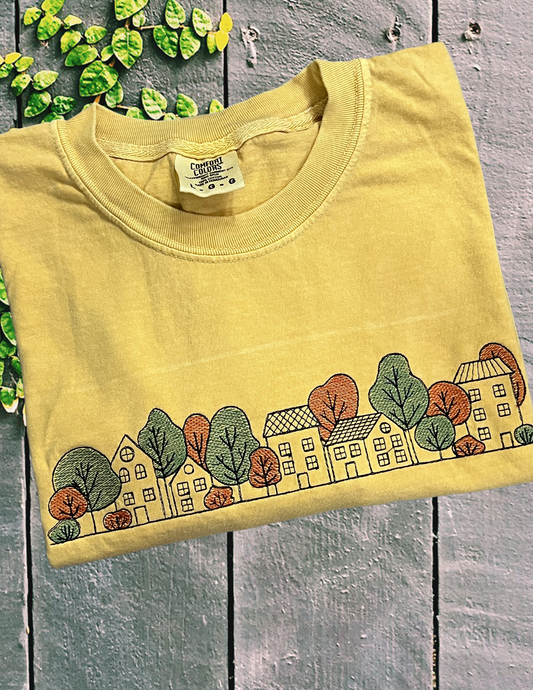 Long Sleeve Tshirt - Fall Houses, Mustard