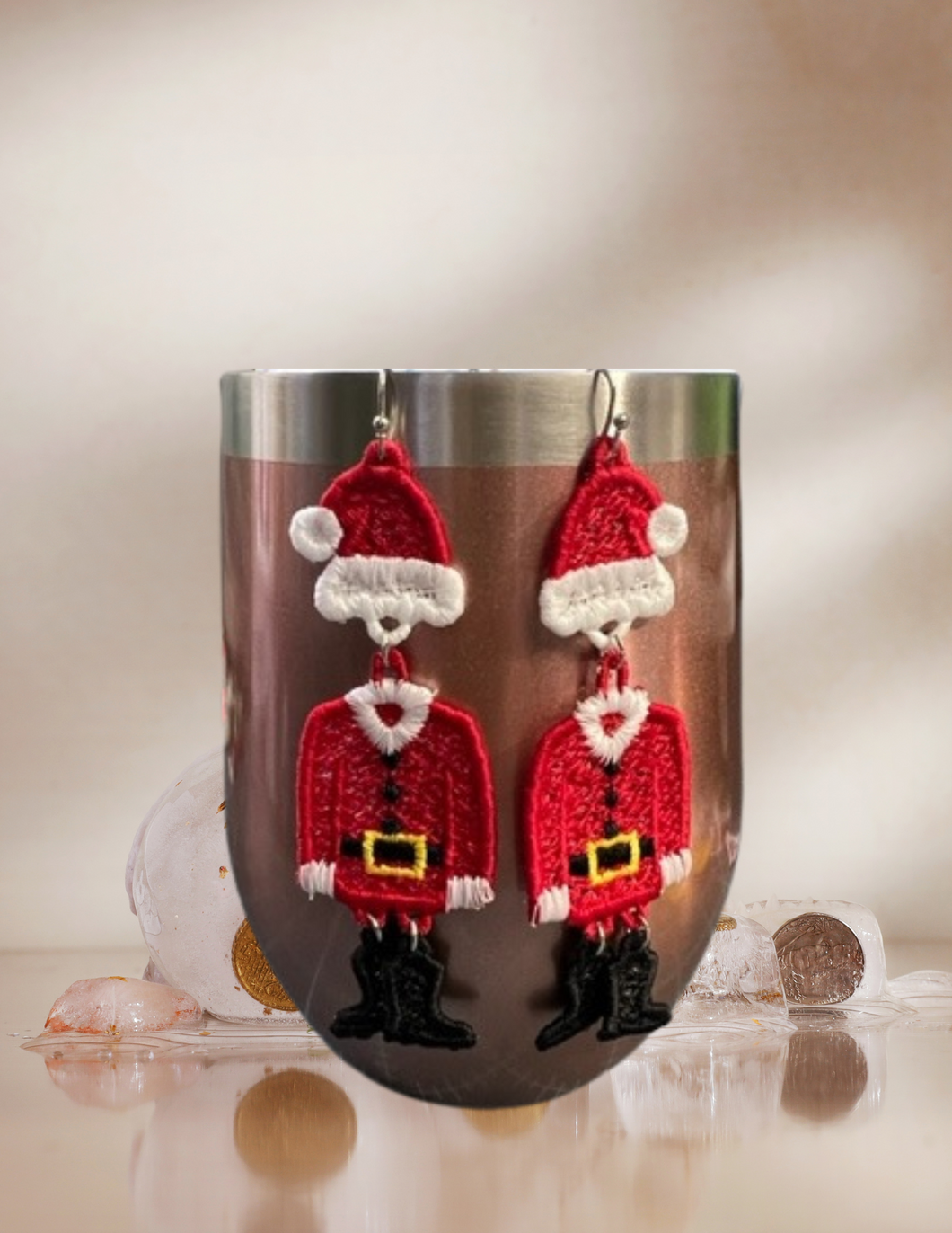 Earrings - Embroidered Santa Suit