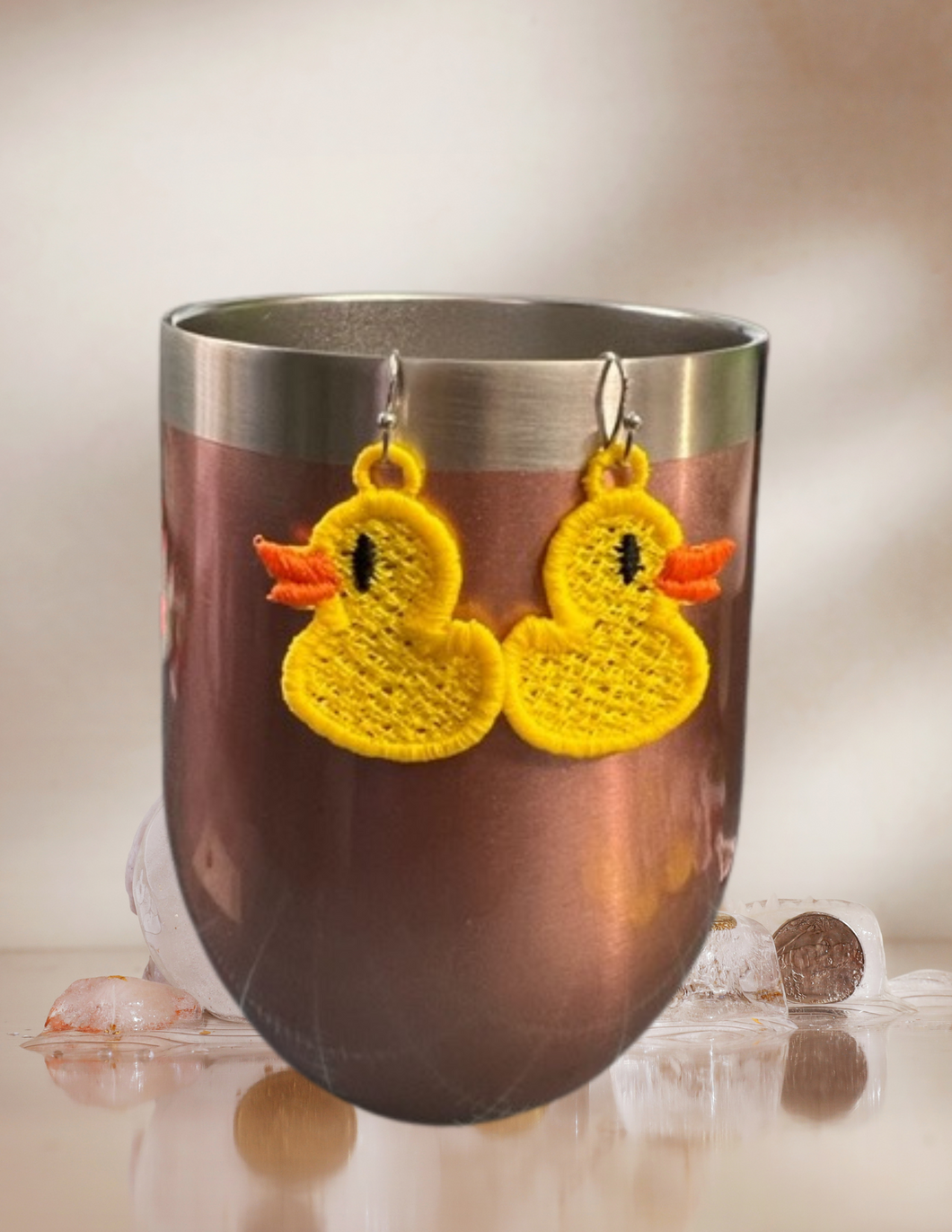 Earrings - Embroidered Rubber Duck