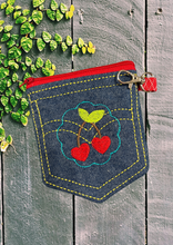 Load image into Gallery viewer, Denim Pocket with Cherries , Red
