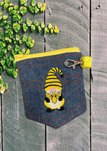 Load image into Gallery viewer, Denim Pocket with Bee Gnome , Yellow
