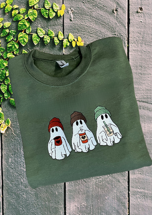 Sweatshirt - Ghosts with Coffee, Military Green