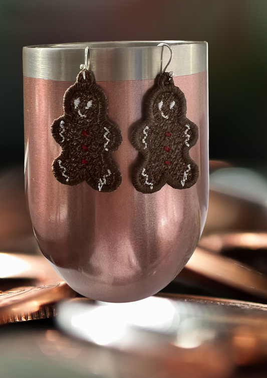 Earrings - Embroidered Gingerbread Men