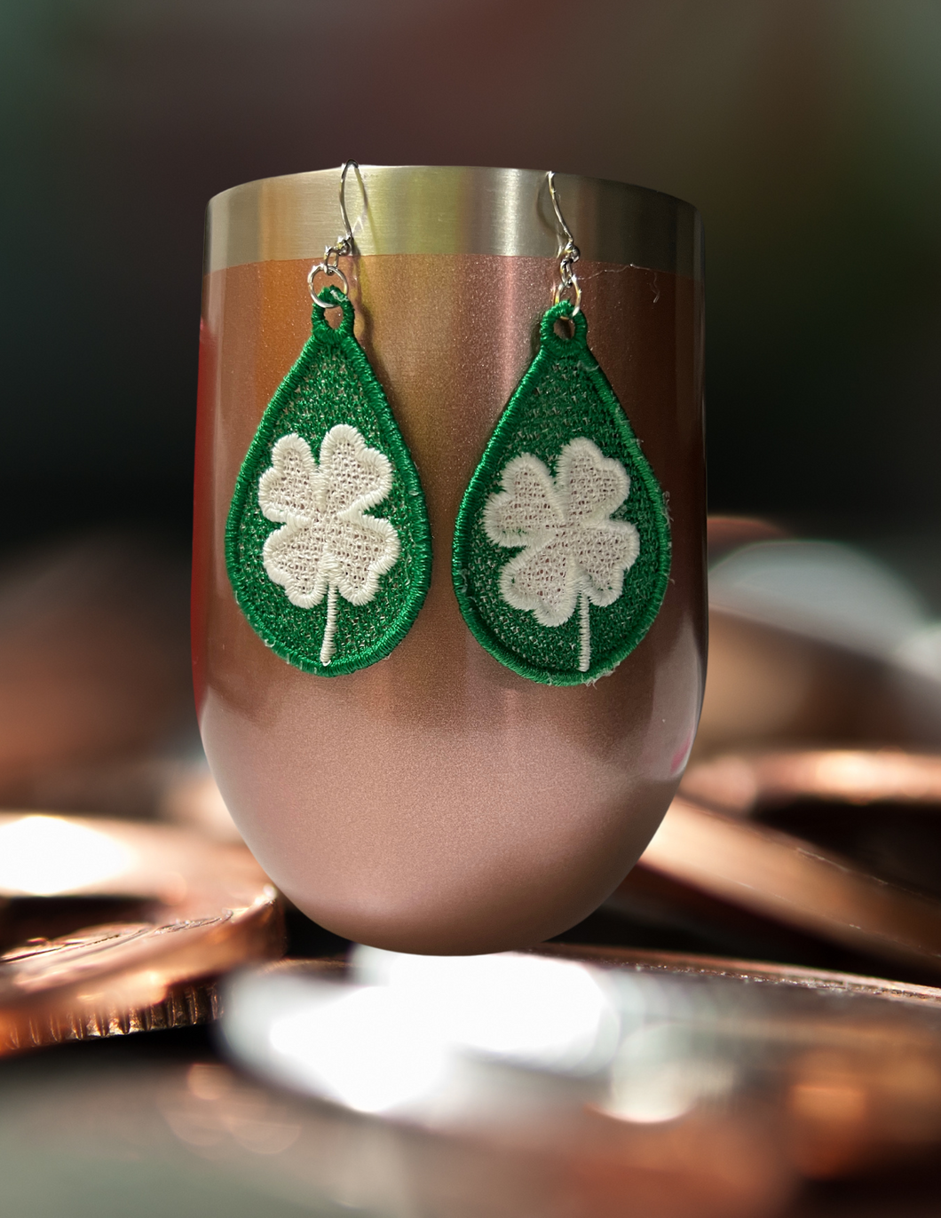 Earrings - Embroidered Clover Teardrop (Large)