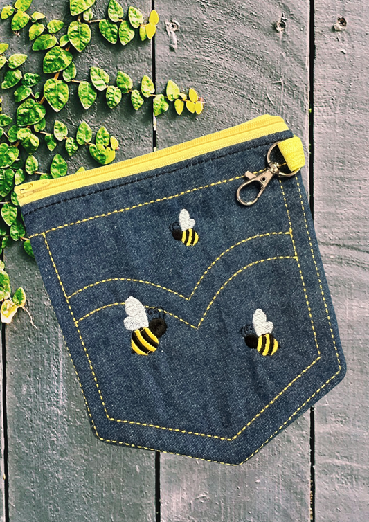 Denim Pocket Bees, Light Yellow