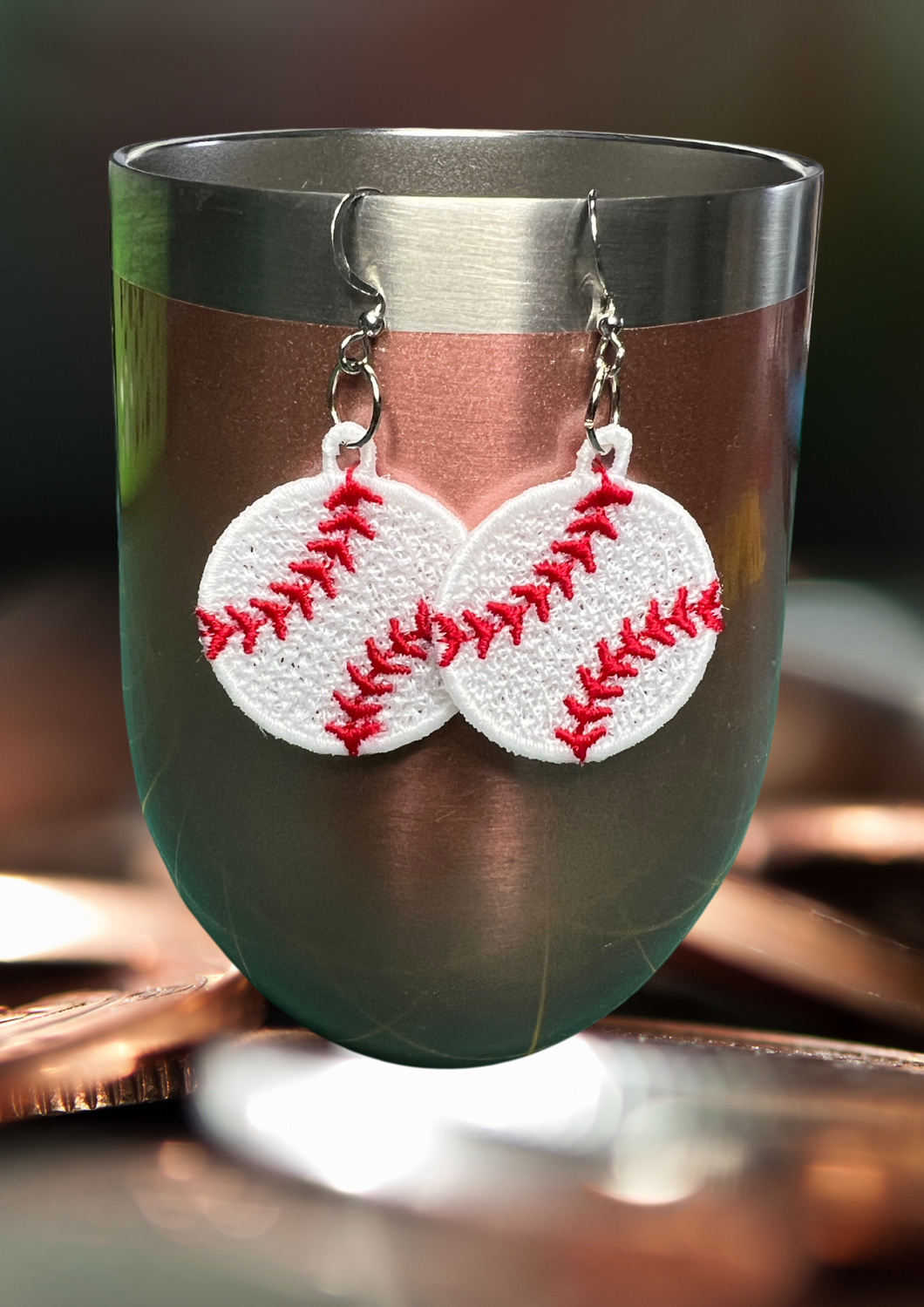 Earrings - Embroidered Baseball