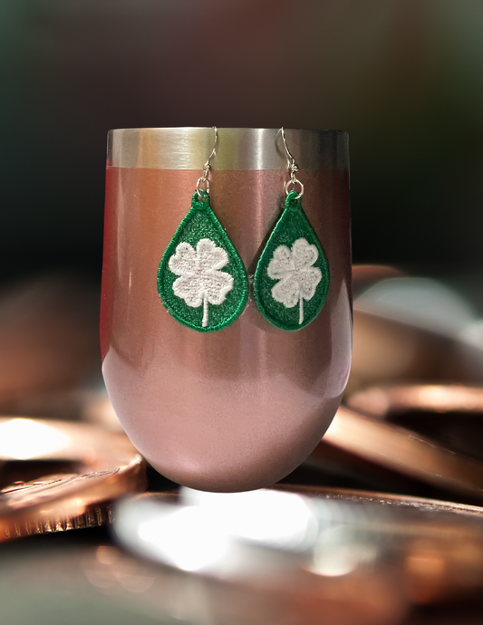 Earrings - Embroidered Clover Teardrop (Medium)