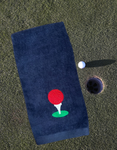 Load image into Gallery viewer, Golf Towel - Navy w/ Embroidered Ball &amp; Tee
