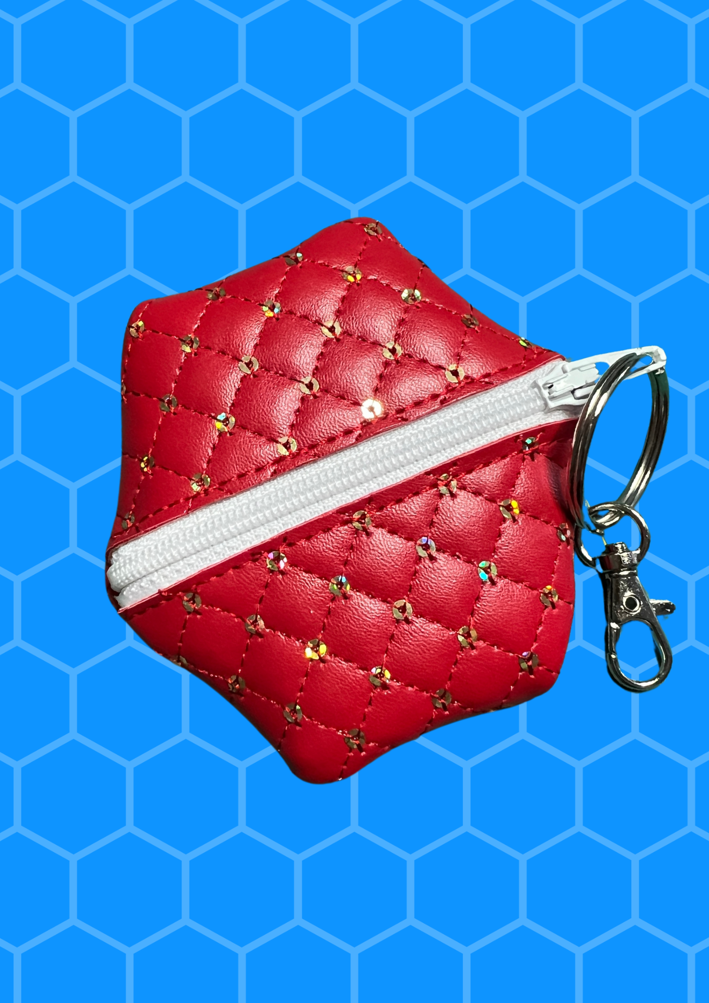 Coin Pouch, Key Fob - Red Quilted