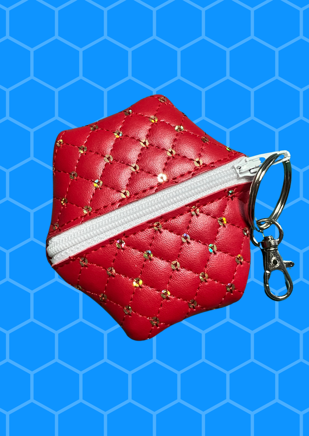 Coin Pouch, Key Fob - Red Quilted