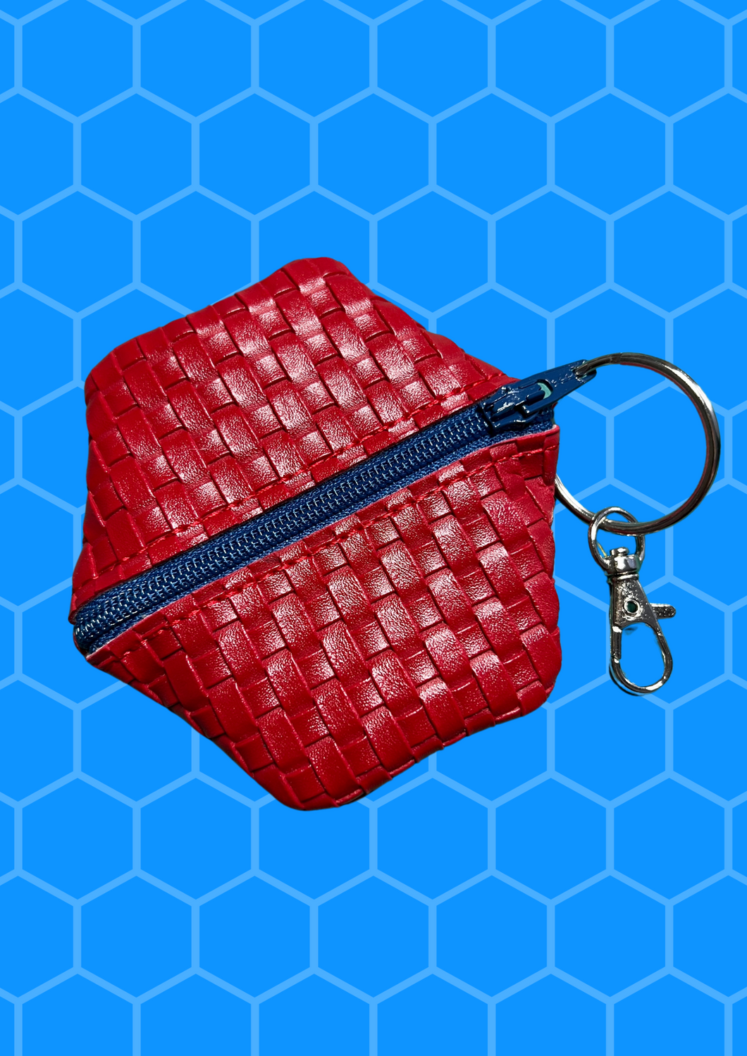 Coin Pouch, Key Fob - Red Woven, Navy