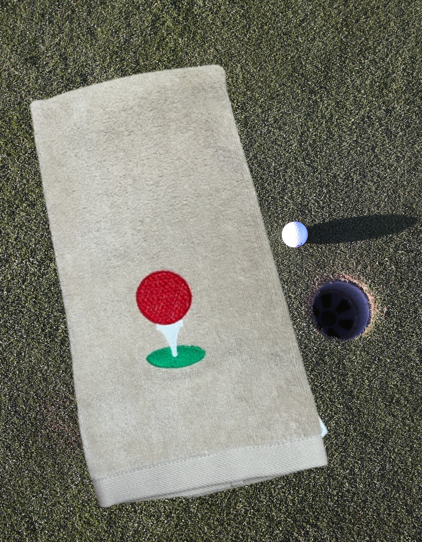 Golf Towel - Khaki w/ Embroidered Tee