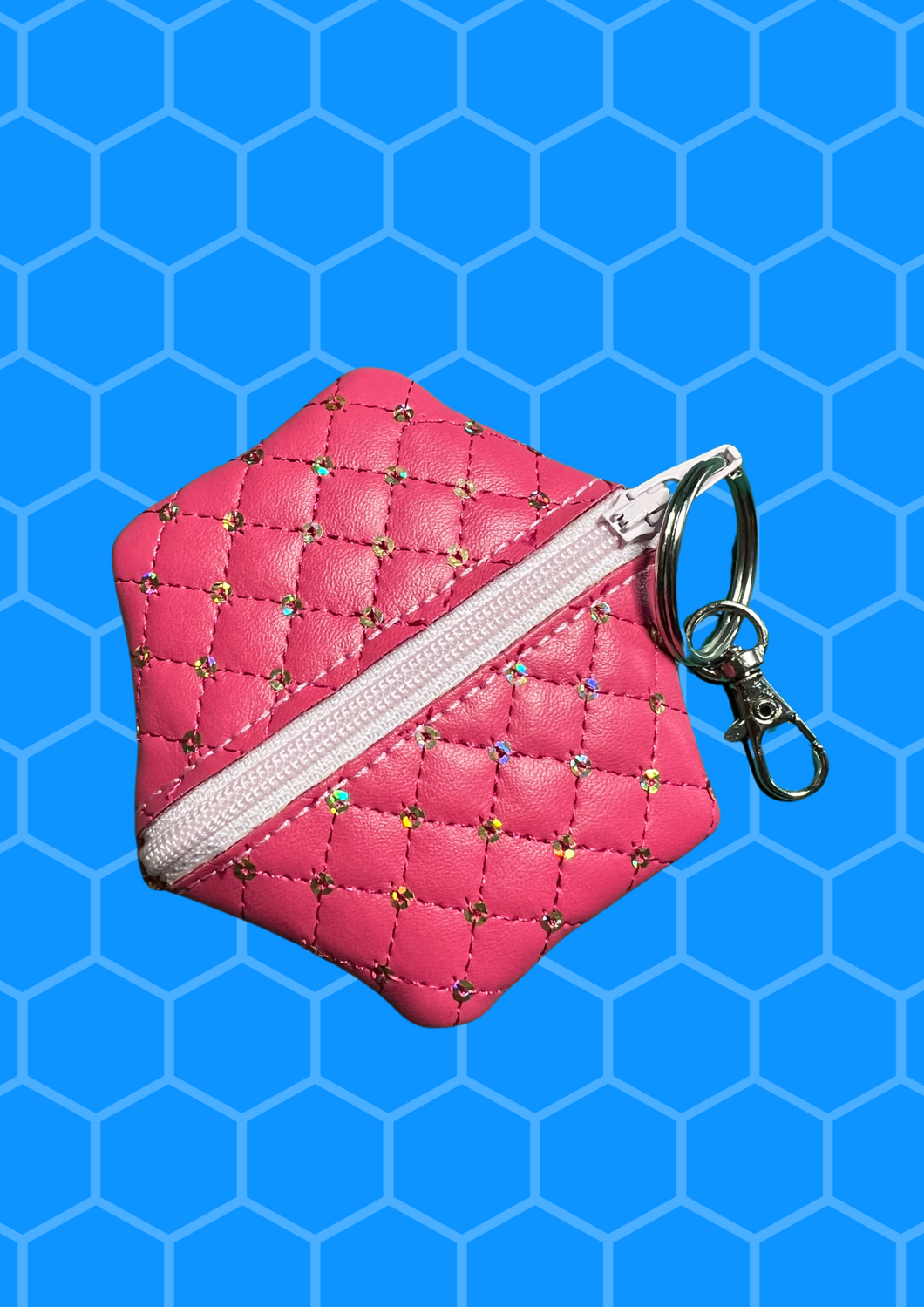 Coin Pouch, Key Fob - Pink Quilted, Pink