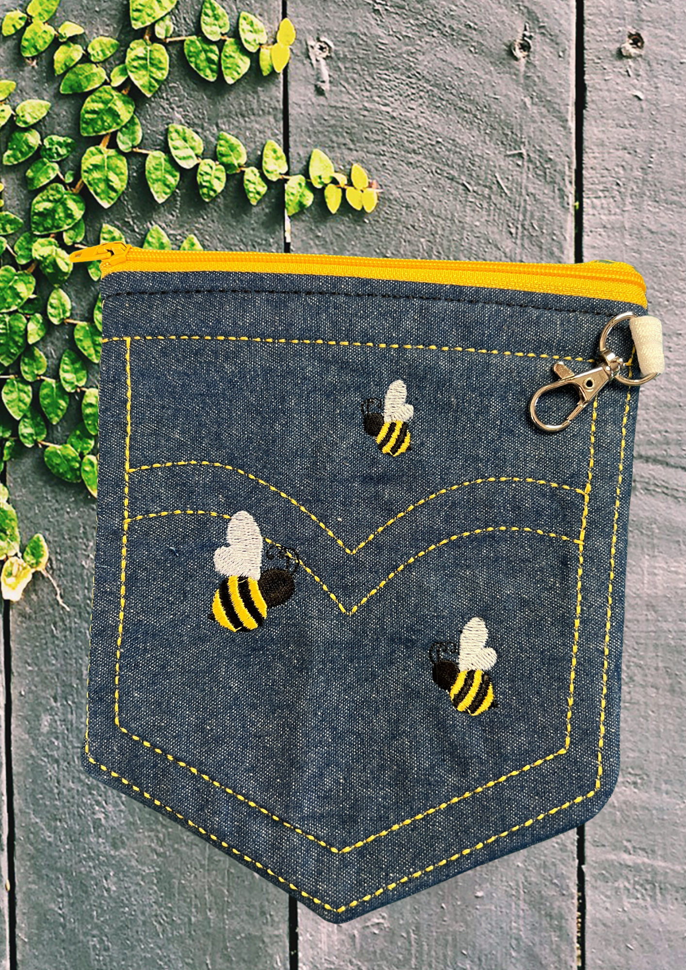 Denim Pocket Bees, Bright Yellow