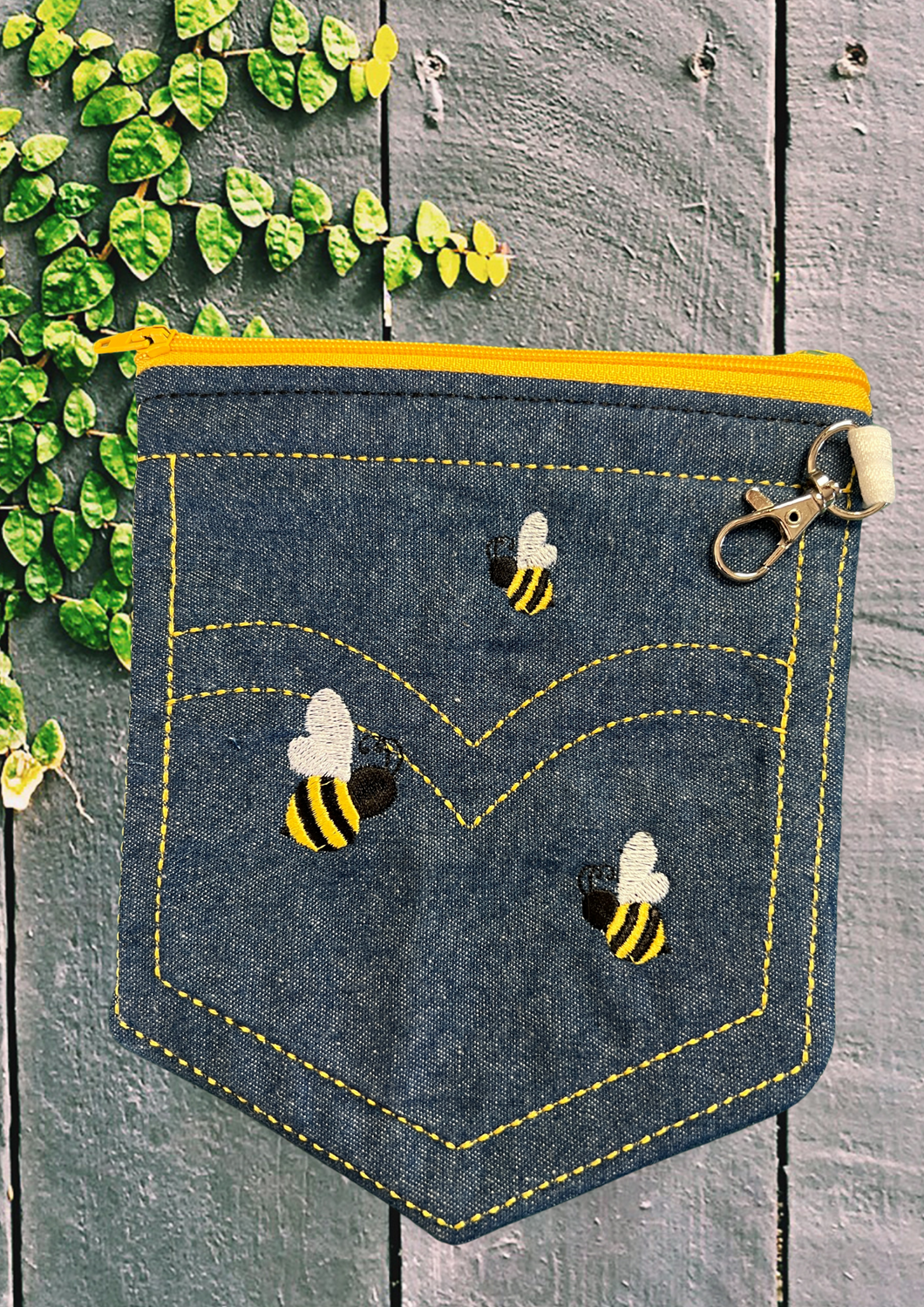 Denim Pocket Bees, Bright Yellow