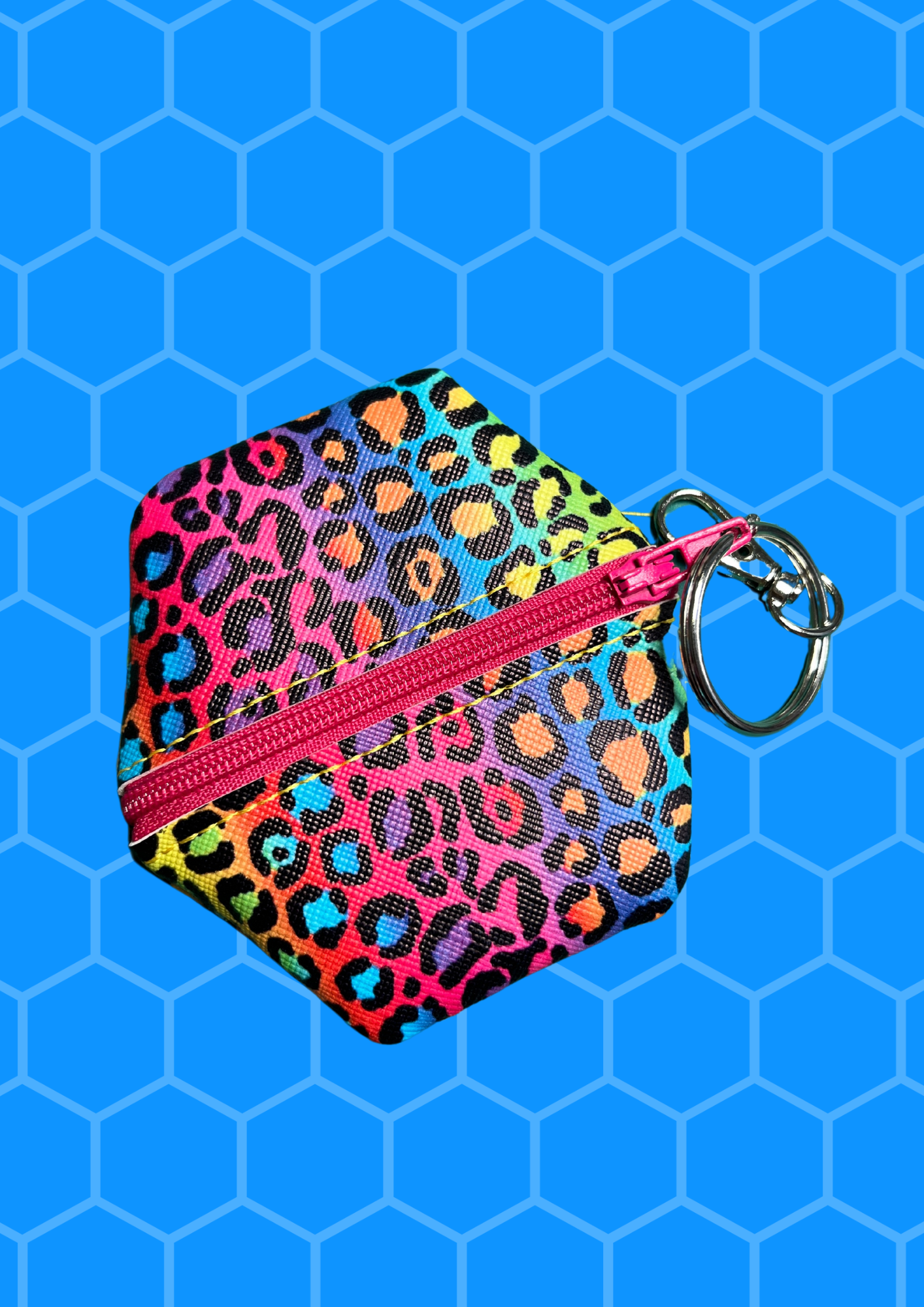 Coin Pouch, Key Fob - Leopard, Hot Pink