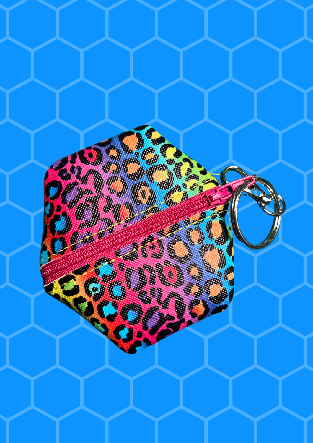 Coin Pouch, Key Fob - Leopard, Hot Pink