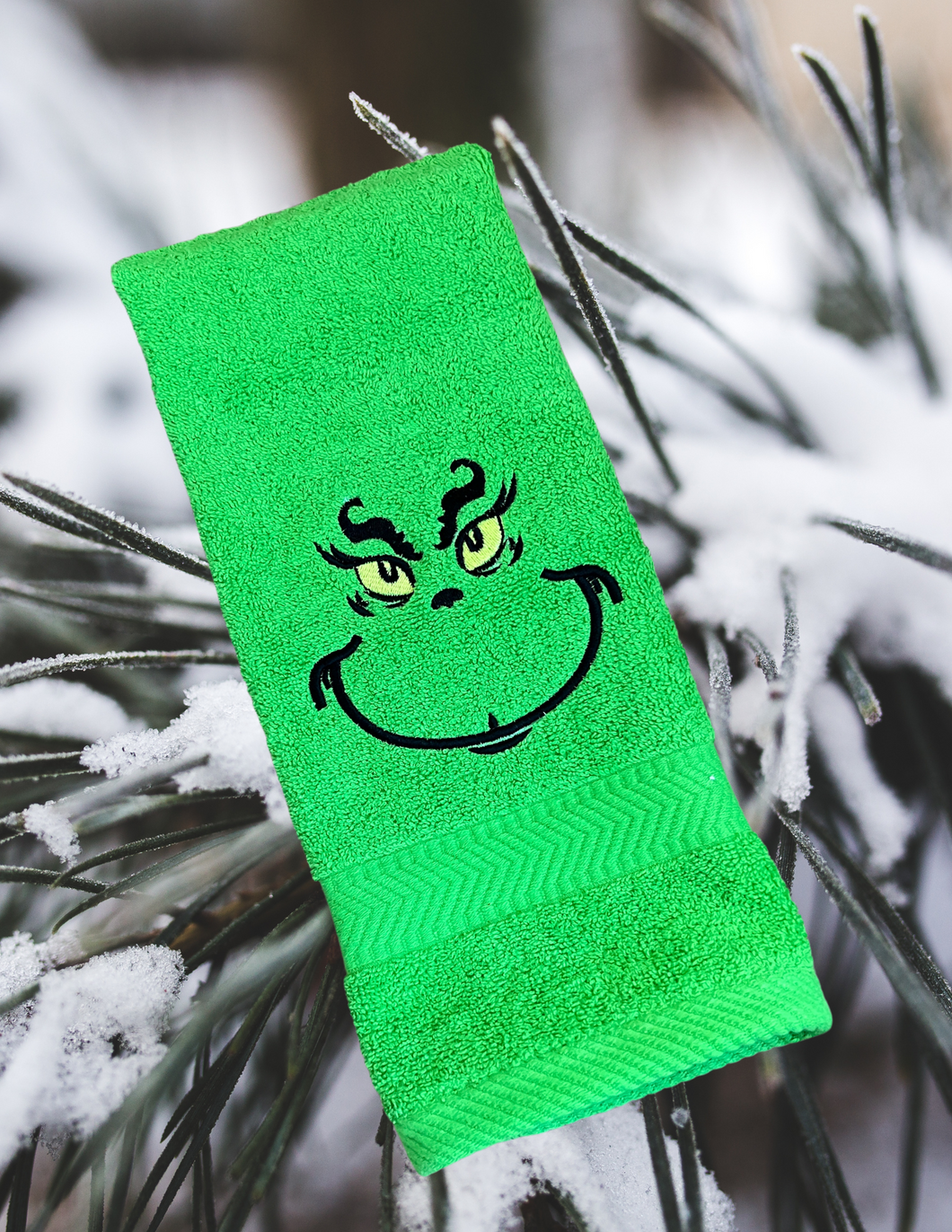 Hand Towel - Green Mean Face