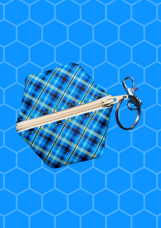 Coin Pouch, Key Fob - Blue Plaid, Yellow