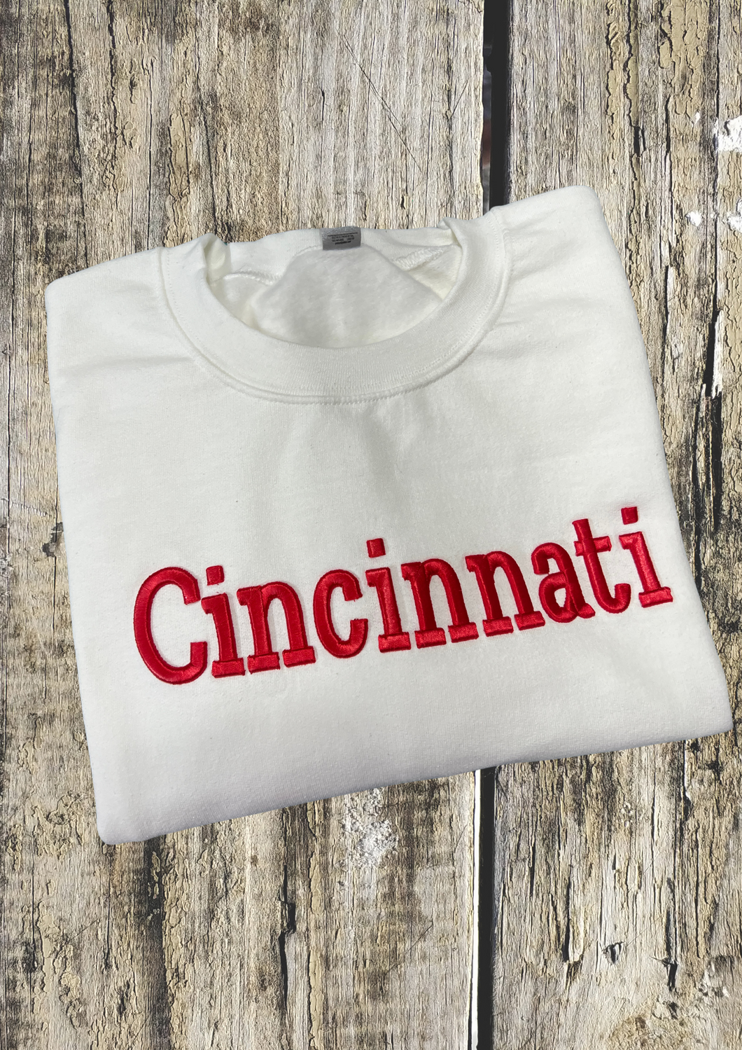 Puffy Letter Sweatshirt - Cincinnati Block, White