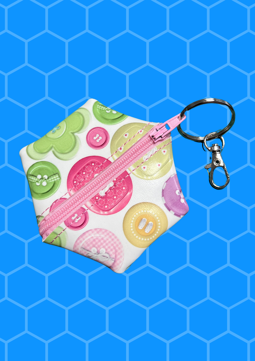 Coin Pouch, Key Fob - Buttons, Pink